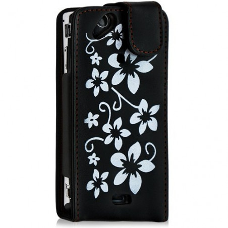 Housse coque étui pour Sony Ericsson Xperia x12 Arc / Arc S motif fleurs couleur noir