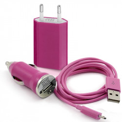 Chargeur maison + allume cigare USB + câble data pour Wiko Ozzy Couleur Rouge