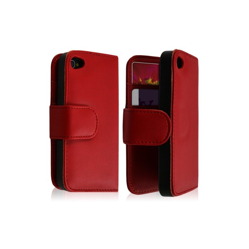 Housse coque étui portefeuille pour Apple Iphone 4 / 4S couleur Rouge