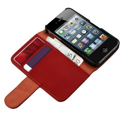 Housse coque étui portefeuille pour Apple Iphone 4 / 4S couleur Rouge