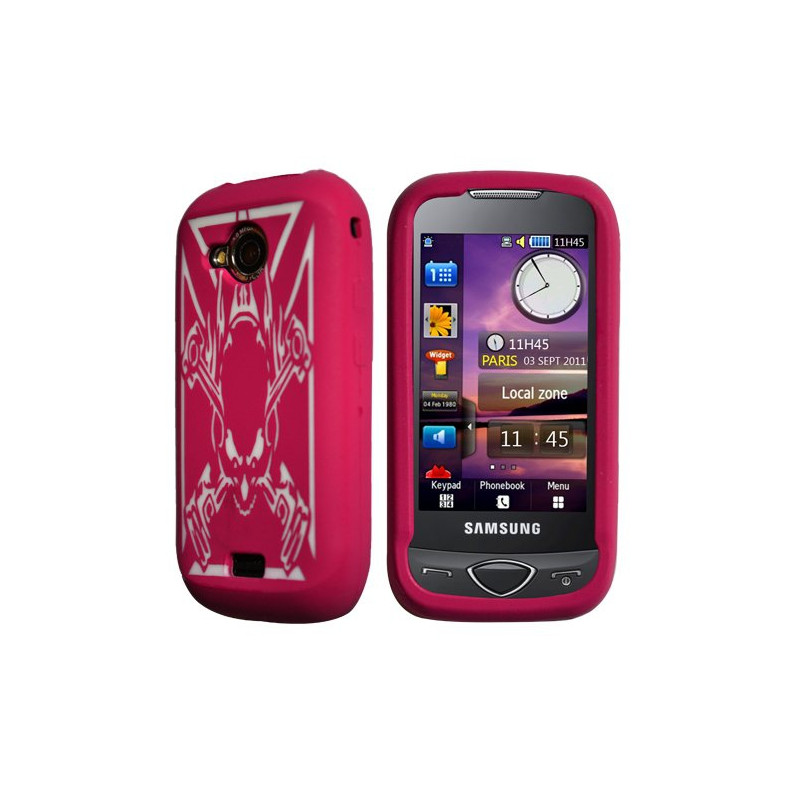 Coque en silicone rose fuchsia motif tête de mort pour Samsung Player 5 S5560 + film protecteur d'écran