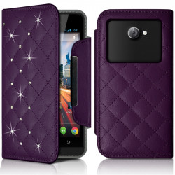 Housse Coque Etui Portefeuille Universel Style Diamant pour Archos 50 Helium 4G Couleur Noir