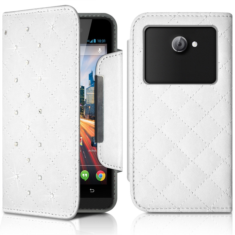 Etui Universel L Style Diamant Couleur Blanc pour Archos 55 Helium 4 Seasons