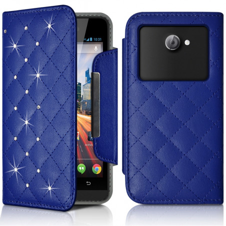 Housse Coque Etui Portefeuille Universel Style Diamant pour Archos 50 Helium 4G Couleur Noir