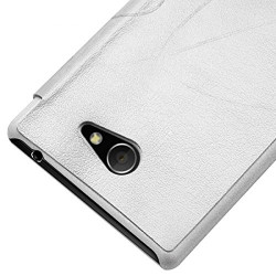 Housse Etui à rabat et porte-carte pour Sony Xperia M2 couleur Blanc + Film