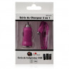 Chargeur voiture allume cigare USB avec câble data couleur fuschia pour HTC : Desire C / Explorer / One V / Raider 4G /