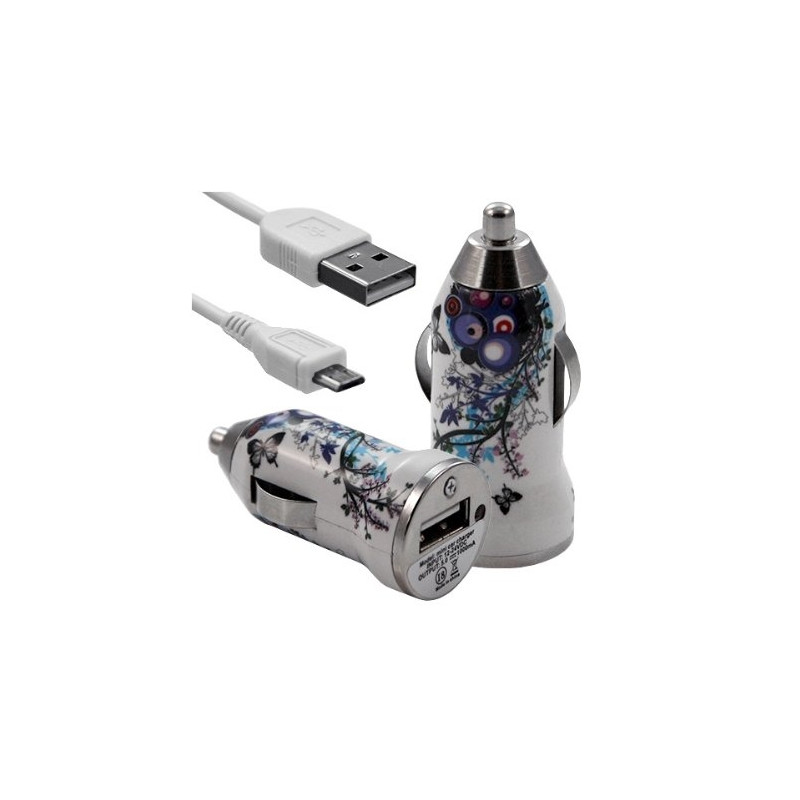 Chargeur voiture allume cigare USB avec câble data pour Wiko Cink Slim avec motif HF01