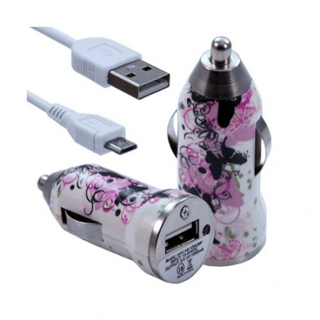 Chargeur voiture allume cigare USB avec câble data pour Wiko Tommy, Fever Special Edition, U Feel, Lenny 3, Pulp  motif CV14 … 