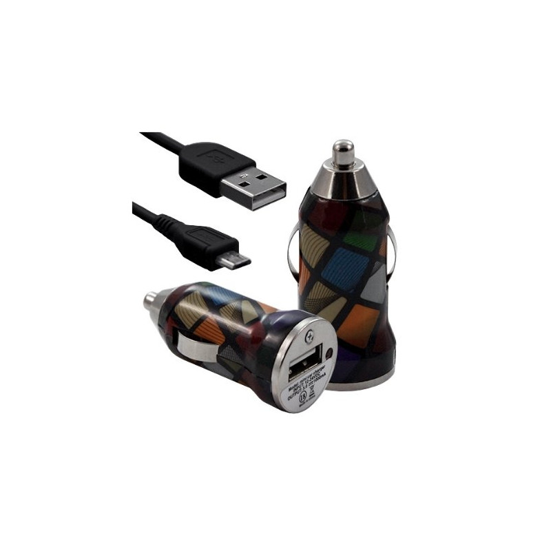 Chargeur voiture allume cigare USB avec câble data pour Wiko Darkside avec motif CV02