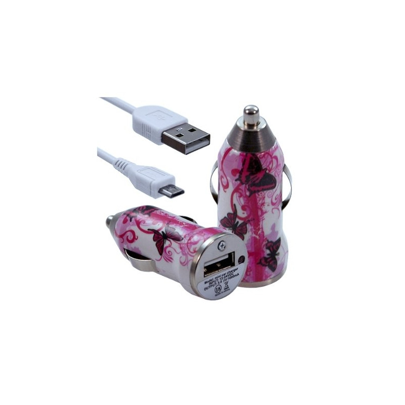 Chargeur voiture allume cigare USB avec câble data pour Wiko Darkside avec motif CV09