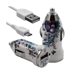 Chargeur voiture allume cigare USB avec câble data pour Wiko Iggy avec motif HF01