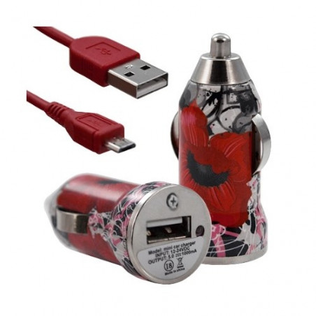 Chargeur voiture allume cigare USB avec câble data pour Wiko Iggy avec motif CV01