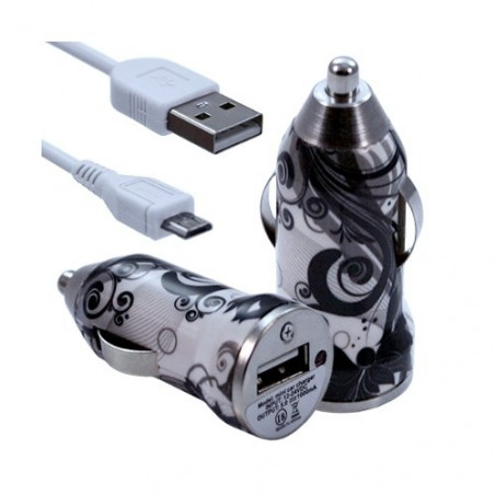 Chargeur voiture allume cigare USB avec câble data pour Wiko Iggy avec motif CV11