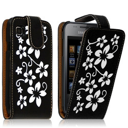 Housse Coque Etui pour Samsung Galaxy S i9000 avec motif fleur couleur noir