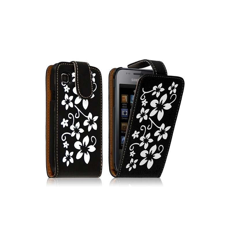 Housse Coque Etui pour Samsung Galaxy S i9000 avec motif fleur couleur noir