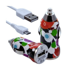 Chargeur voiture allume cigare USB avec câble data pour Wiko Ozzy avec motif CV12