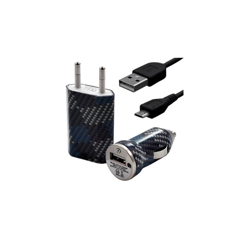 Chargeur maison + allume cigare USB + câble data pour Wiko Cink Peax avec motif CV04