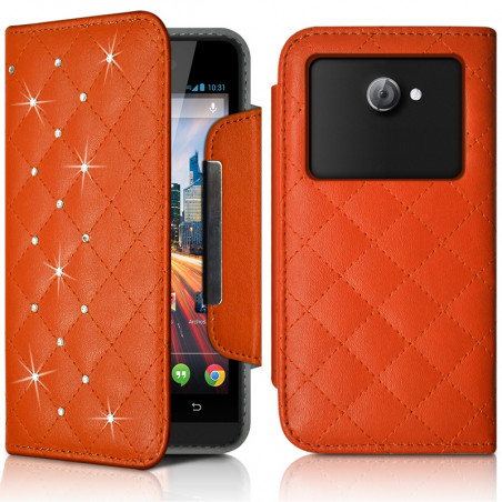 Housse Coque Etui Portefeuille Universel Style Diamant pour Archos 50 Helium 4G Couleur Noir