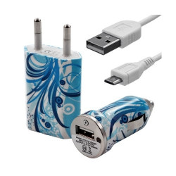 Chargeur maison + allume cigare USB + câble data pour Wiko Cink Peax 2 avec motif HF08