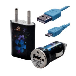 Chargeur maison + allume cigare USB + câble data pour Wiko Cink Peax 2 avec motif HF16