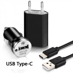 Chargeur Secteur Voiture Câble USB Type C Noir pour Samsung Galaxy A3 2017