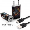 Mini Chargeur 3en1 Auto et Secteur USB avec Câble Data avec Motif HF25 pour ZTE Windows Phone Internet 7