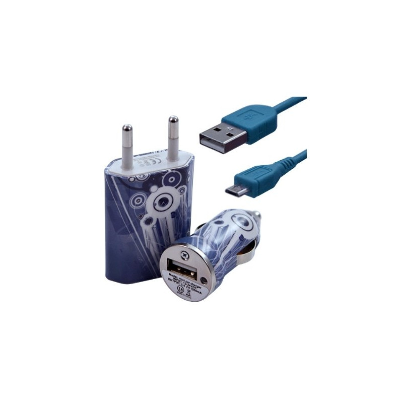 Chargeur maison + allume cigare USB + câble data pour Wiko Cink Slim avec motif CV07