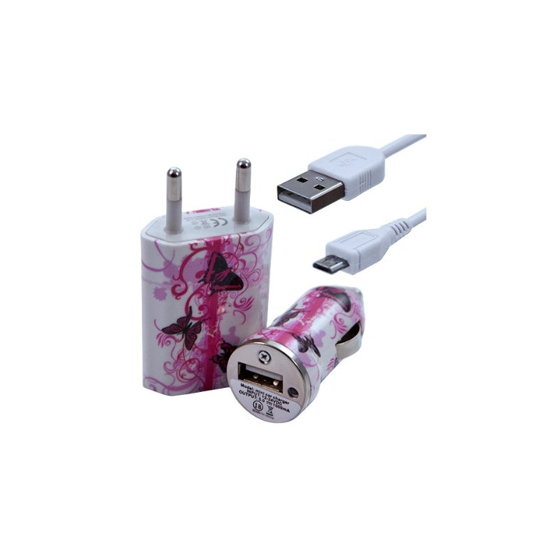 Chargeur maison + allume cigare USB + câble data pour Wiko Darkside avec motif CV09