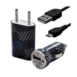 Chargeur maison + allume cigare USB + câble data pour Wiko Stairway avec motif CV04