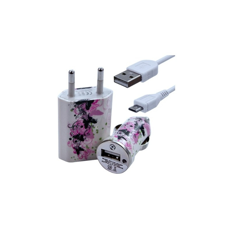 Chargeur maison + allume cigare USB + câble data pour Wiko Stairway avec motif CV14
