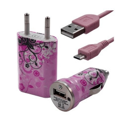 Chargeur maison + allume cigare USB + câble data pour Wiko Cink Five avec motif HF17
