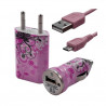 Chargeur maison + allume cigare USB + câble data pour Wiko Cink Five avec motif HF17