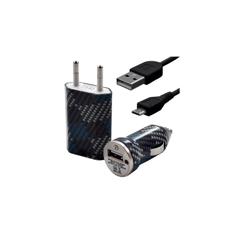 Chargeur maison + allume cigare USB + câble data pour Wiko Cink Five avec motif CV04