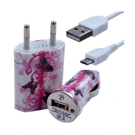 Chargeur maison + allume cigare USB + câble data pour Wiko Cink Five avec motif CV09