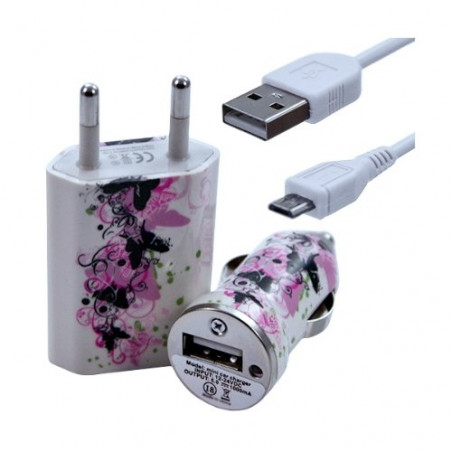 Chargeur maison + allume cigare USB + câble data pour Wiko Cink Five avec motif CV14