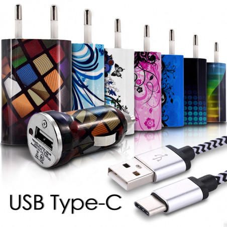 Chargeur Secteur Voiture Câble USB Type C motif pour Asus Zenfone 3