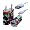 Chargeur maison + allume cigare USB + câble data pour Wiko Cink + avec motif CV12