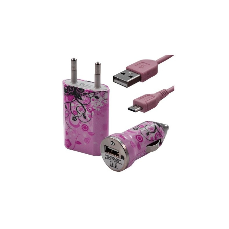 Chargeur maison + allume cigare USB + câble data pour Wiko Ozzy avec motif HF17