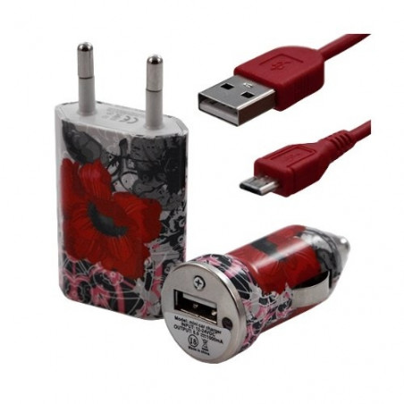 Chargeur maison + allume cigare USB + câble data pour Wiko Ozzy avec motif CV01