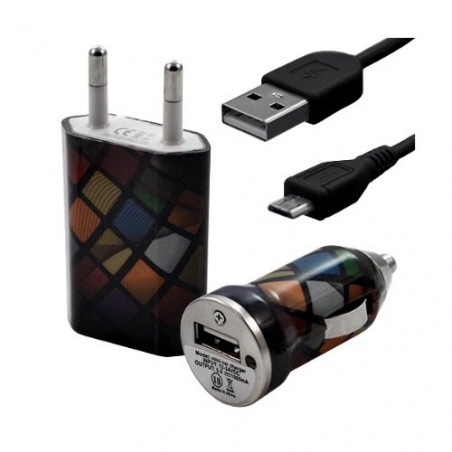 Chargeur maison + allume cigare USB + câble data pour Wiko Ozzy avec motif CV02