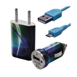 Chargeur maison + allume cigare USB + câble data pour Wiko Ozzy avec motif CV03