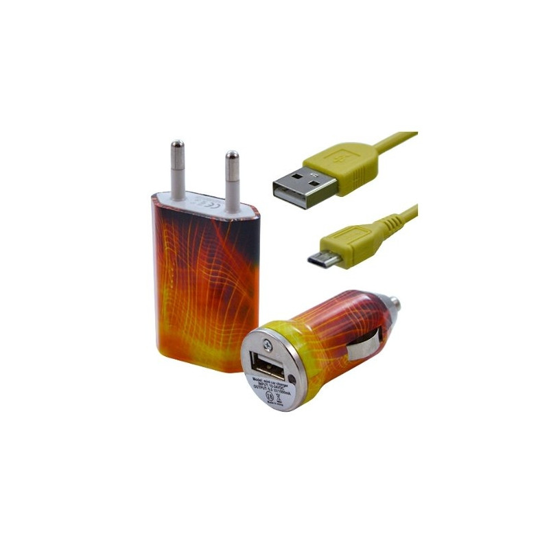 Chargeur maison + allume cigare USB + câble data pour Wiko Ozzy avec motif CV05