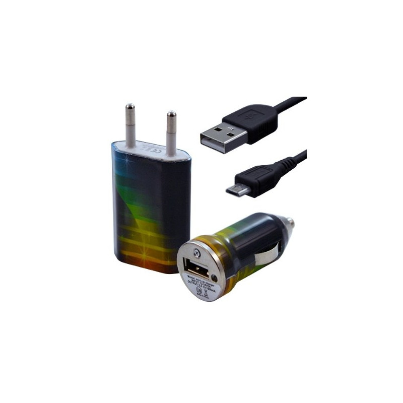 Chargeur maison + allume cigare USB + câble data pour Wiko Ozzy avec motif CV06