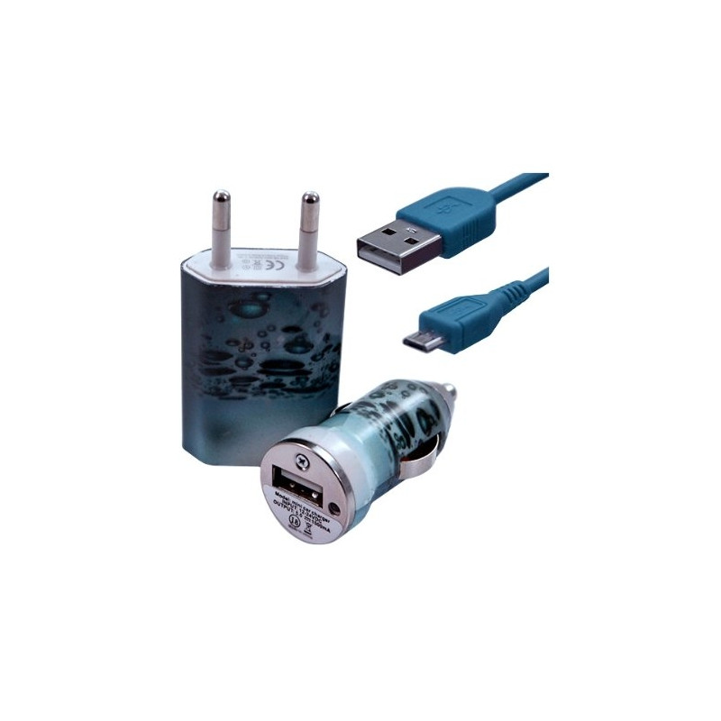 Chargeur maison + allume cigare USB + câble data pour Wiko Cink + avec motif CV08