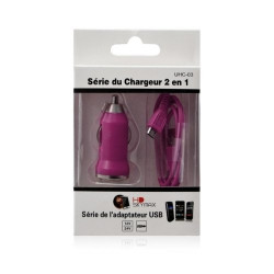 Chargeur voiture allume cigare USB avec câble data pour Samsung Galaxy S4 Active Couleur Rose Fushia