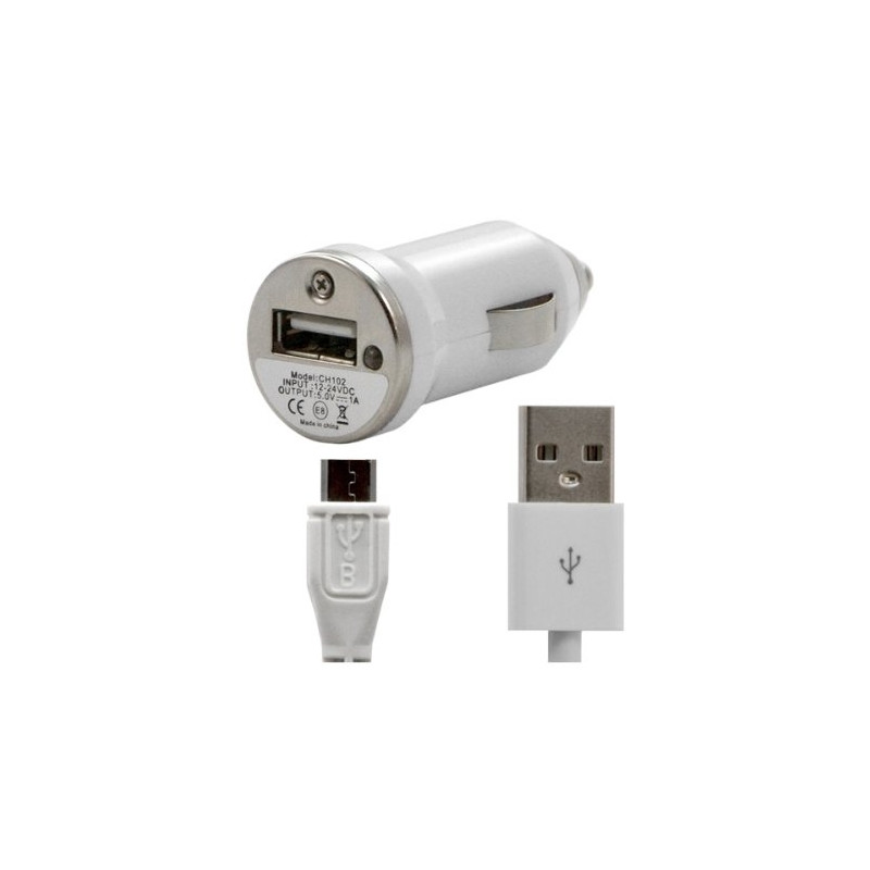 Chargeur voiture allume cigare USB avec câble data pour Samsung Galaxy Express Couleur Blanc