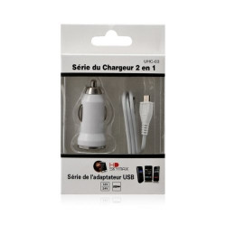 Chargeur voiture allume cigare USB avec câble data pour Samsung Galaxy Express Couleur Blanc