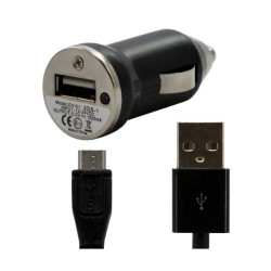 Chargeur voiture allume cigare USB avec câble data pour Wiko Cink Peax Couleur Noir