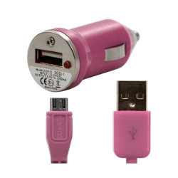 Chargeur voiture allume cigare USB avec câble data pour Wiko Cink Peax Couleur Rose Pâle