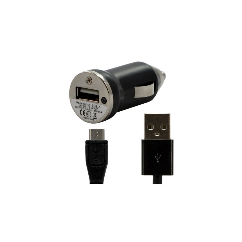 Chargeur voiture allume cigare USB avec câble data pour Wiko Cink Slim Couleur Noir